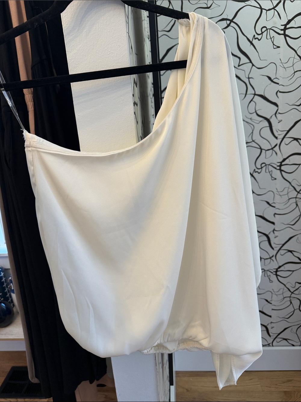 Kori Cream One-Shoulder Draped Blouse